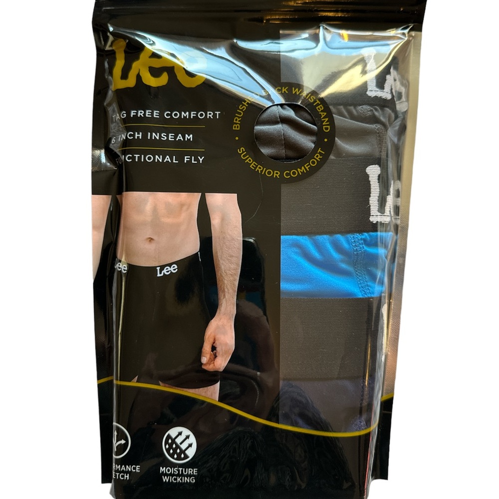 Lee Tag Free Comfort 6 inch inseam Functional Fly Mens 3 Pack Boxer Briefs